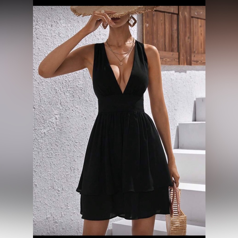 NWOT Shein Vcay black cross back A line dress size XL